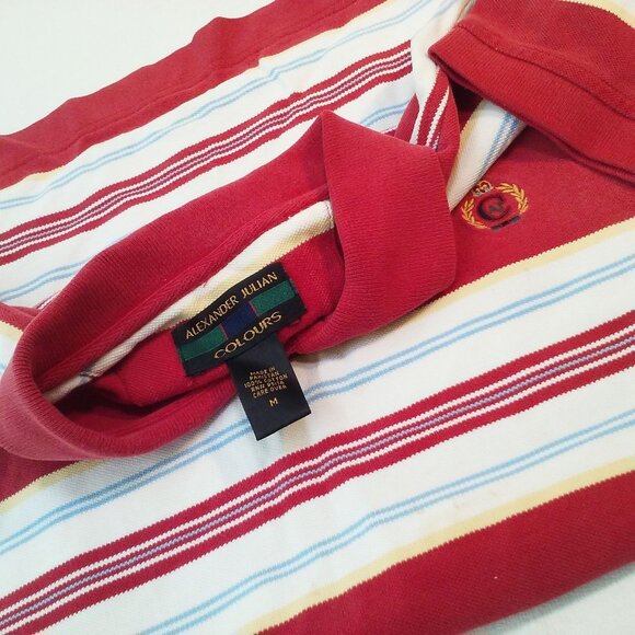 Vintage 80s Alexander Julian Colours Polo Rugby Top -M Bold Striped 1/4 Buttons - Picture 7 of 13